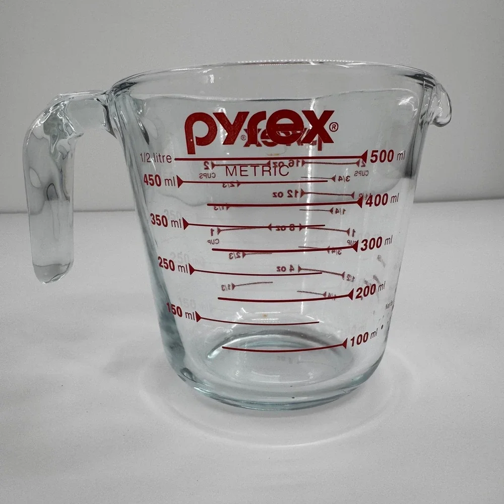 Vintage Pyrex 2 Cup Glass Measuring Cup 16oz 500ml Red Lettering Made‎ in USA